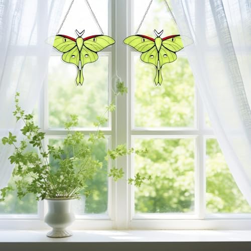 Yalikop 2 Pcs Luna Moth Stained Glass Window Hangings Butterfly Decor Gifts - Image 5