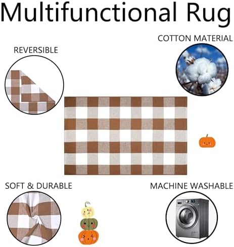 Homydecor Buffalo Plaid Outdoor Rugs, 3'x5' Coffe and White Checkered Area Rug, Layering Rug for Hello/Welcome Door Mat, Washable Cotton Woven Farmhouse Mat for Front Porch Décor - Image 6