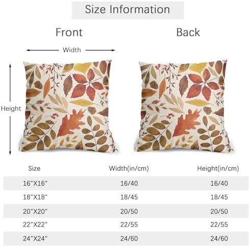 Fall Leaf Pillow Covers 18x18 Set of 2 Brown Beige Maple Leaves Autumn Harvest Throw Pillow Cases with Zipper Outdoor Decorative Cushion Cover Rustic Decoration Farmhouse Home Sofa Couch Bed Decor - Image 4