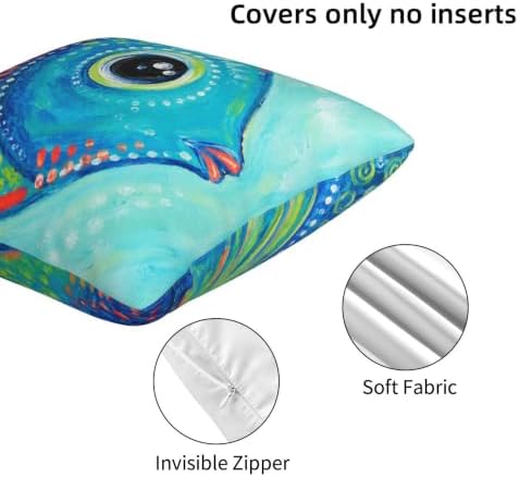 Blue Fish Painting Throw Pillow Covers 18x18 inch Set of 2 - Image 5