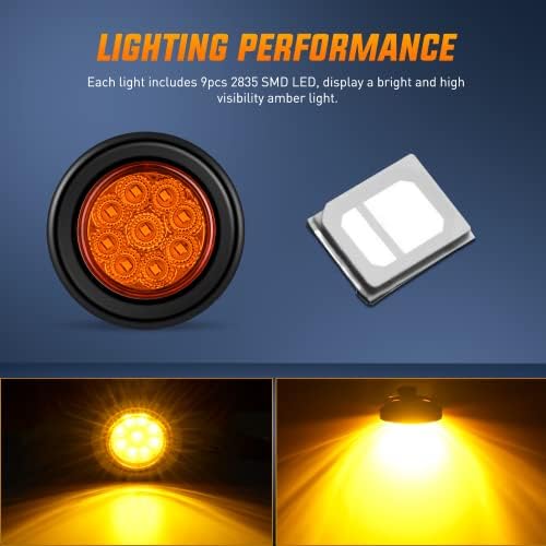 Nilight 2" Round Marker Light 2PCS Amber 9LED Clearance Lights Flush Mount