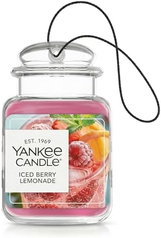 Yankee Candle Car Jar Ultimate Air Freshener, Hanging Car Freshener, Long Lasting Car Fragrance (Iced Berry Lemonade)