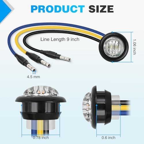 Nilight 3/4 Inch Dual Color Marker Light Amber Turn Blue Clearance Lights
