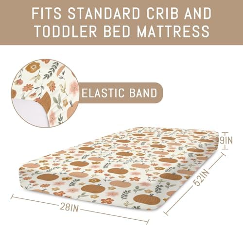 Pastel Autumn Pumpkin Flowers Baby Crib Sheets for Boy Girl Boho Pumpkin Fall Floral Retro Soft Snug Fitted Crib Mattress Covers for 52''x28'' Standard Crib & Toddler Mattress Thanksgiving Bed Sheet - Image 7