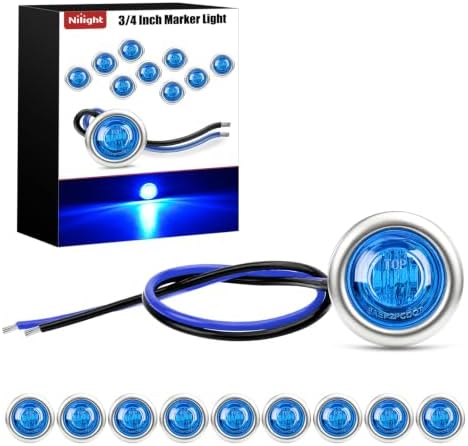 Nilight 3/4" Round Marker Lights 10PCS Blue Side Bullet Clearance Light