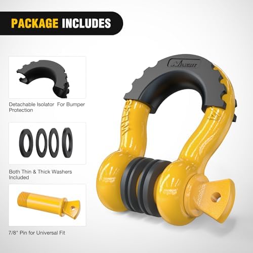 Nilight 2 PCS 3/4" D-Ring Shackle with 7/8" Screw Pin | 41,887lbs Break Strength Heavy Duty Off Road Recovery Shackle with Isolators Washers for Tow Strap,Winch,Off-Road Truck
