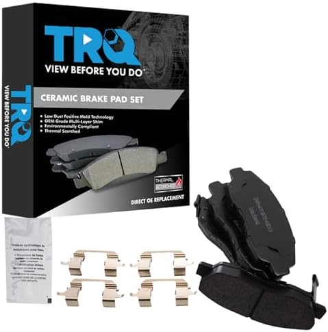 TRQ Front Ceramic Brake Pad Set Includes Contact Point Grease and Hardware