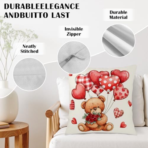 Valentines Day Throw Pillow Covers 16x16 Set of 2 Plaid Heart Balloon - Image 4