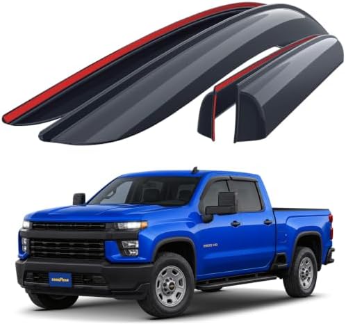 Goodyear Shatterproof Window Deflectors for Chevy Silverado/GMC Sierra 2500HD,3500HD 2020-2026 Crew Cab, Tape-on Rain Guards, Window Visors, Vent Deflector Visor, Car Accessories, 4 pcs.- GY003181LPv2