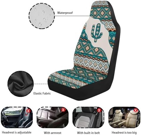Car Accessories Car Seat Covers for Women Men Breathable Green Aztec Cactus Front Seat Cover All-Season Protection Universal Fit Trucks SUV Van Fashion Auto Interior