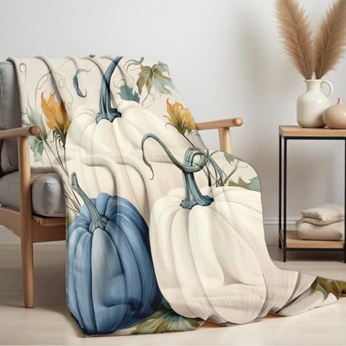 Fall Blankets and Throws White Pumpkin Print Blanket for Couch Bed Room Home Autumn Harvest Flannel Throw Thanksgiving Decor Gifts (59"x78") - Image 3