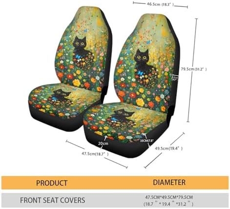 Talayituse Cat Butterfly Flower Print Car Seat Cover Front Seats Only Full Set of 2, Universal Bucket High Back Car Front Seat Covers