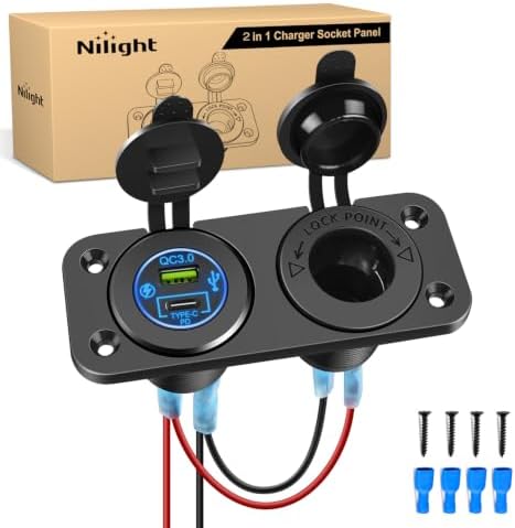 Nilight QC 3.0 USB & PD Type C Charger and Cigarette Lighter Socket