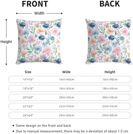 KiuLoam Spring Pillow Covers 24x24 Inch Set of 2, Blue Pink Watercolor Floral Leaf Rustic Farmhouse Decorative Throw Pillows, Spring Outdoor Square Cushion Cases for Sofa Couch Bed Home Decor - Image 4