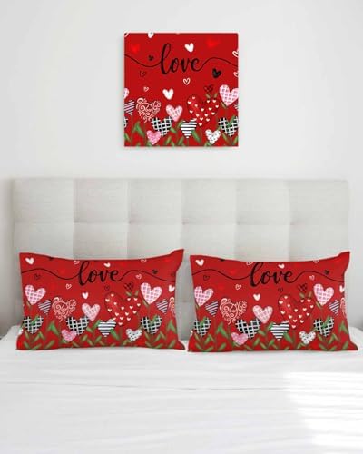 Valentines Day Heart Floral Pillow Covers 12x20 Inch Set of 2, Love Flower Field Decorations Outdoor Throw Pillow Covers, Holiday Linen Square Pillowcases for Sofa Couch Bedroom Patio Decorative - Image 3