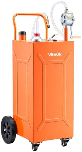VEVOR 35 Gallon Fuel Gas Caddy, Carbon Steel, Portable Fuel Transfer Storage Tank with Manual Pump & 4 Wheels, Gasoline Diesel Can Container, for Cars, Lawn Mowers, ATVs, Boats, Motorcycles, Orange by VEVOR