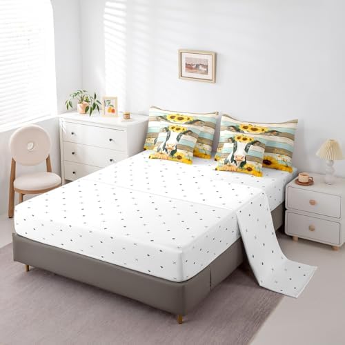 Erosebridal Milk Cow King Size Comforter Set - Bedding Set King 7 Pieces,Yellow Sunflower Thanksgiving Pumpkin Bed in a Bag Cowboys Farm Animals Bed Set with Comforter,Sheets,Pillowcases & Shams - Image 4
