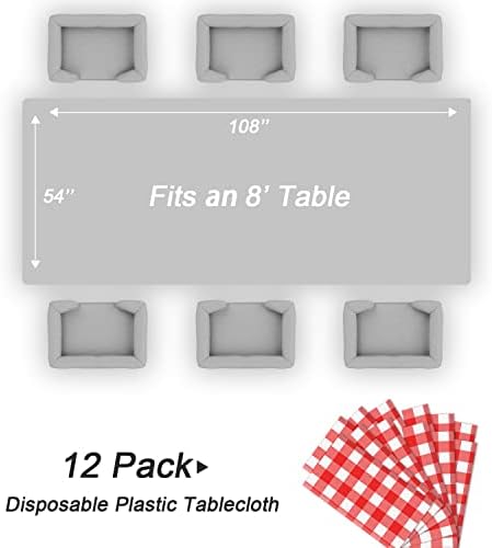 QIKSION 12 Pack Red Gingham Plastic Tablecloth, Picnic Table Cover - Image 5