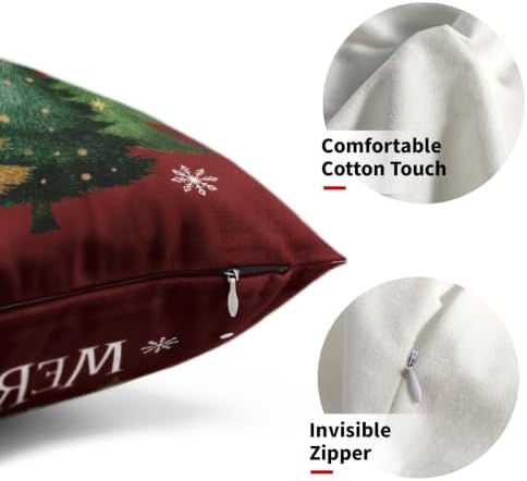 Sweetshow Xmas Tree Red Pillow Covers Set of 2 Cotton 20x12 Inches - Image 3