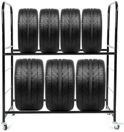 ALMULOO 45'' X 20'' X 46'' Tire Rack Storage Garage Shelves Holds w/Wheels by Provideautoparts