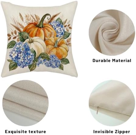Fall Orange Pumpkin Hydrangea Floral Pillow Covers 18x18 Set of 2 - Image 7