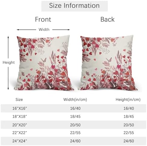 Valentines Day Pillow Covers 18x18 Set of 2 Red Heart Throw Pillow Covers Pink Butterfly Love Pillowcase Linen Decoration Farmhouse Holiday Cozy Soft Cushion Case Couch for Indoor Outdoor Home Decor - Image 4