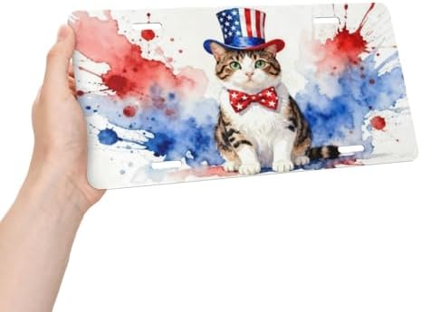 American Flag Cat Front License Plate Car Decorative License Plates