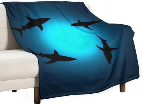 Animal Sharks Dancing Throw Blanket Flannel Fleece Autumn Lightweight Soft Fuzzy Cozy Sea Ocean Blanket for Couch Bed Fall Decor Travel Blankets Holiday Kids Adult 60"x50" by dgdahk