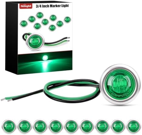Nilight 3/4" Round Marker Lights 10PCS Green Side Bullet Clearance Light