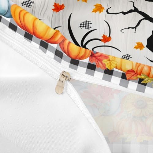 Fall Pumpkin Harvest Kids Duvet Cover Set Full Size,Sunflowers Maple Leaves Autumn Bedding Set,Girls Boys Adults Room/Cabin Decor,Wooden Plank Grids Comforter Cover,Rustic Quilt Cover,2 Pillowcases - Image 6