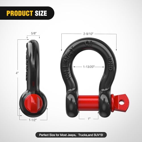Nilight 4 PCS Small 5/8" D-Ring Shackles | 3.25 Ton (7165 lbs) Capacity Heavy Duty Off-Road Recovery Shackle Kit for Cars and Other Applications for Tie Downs Towing Black & red