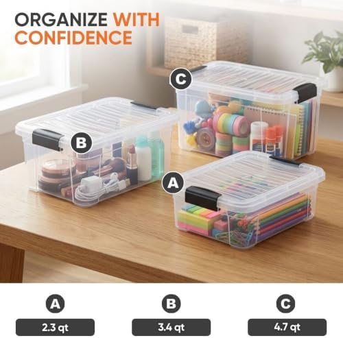 Superio Storage Bins with Lids- Clear Boxes for Organizing, Stackable Plastic Containers- BPA Free, Non-Toxic, Odor Free, Organizer for Home, Office, Dorm (6 Pack, 4.7 Quart) - Image 5