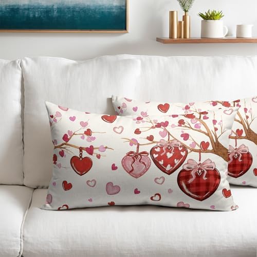 Valentines Day Pillow Covers 12x20 Set of 2 Love Throw Pillow Covers Red Heart Pillowcase Linen Decoration Farmhouse Holiday Cozy Soft Cushion Case Couch for Indoor Outdoor Home Decor - Image 2