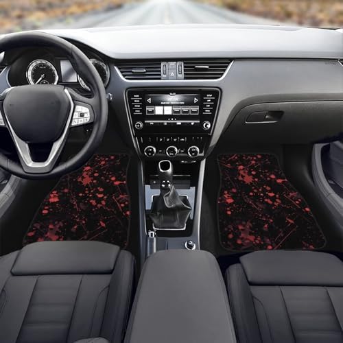 Paint Splatter Car Rubber Floor Mat, Abstract Red Splash 4PCS Front and Rear Mats, Gothic Bloodstain Non-Slip Floor Mats Heel Pad Fit for SUV Van Truck Car