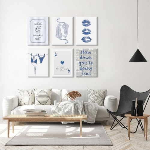 Navy Blue Leopard Wall Art Preppy Cheetah Canvas Wall Decor Trendy Aesthetic Posters Navy Blue Bikini Prints Preppy Aesthetic Picture Ace of Hearts Painting for Dorm Bedroom 12x16x6 Inch Ready to Hang - Image 4