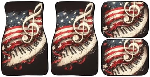 American Flag Car 4 Piece Floor Mat Set Piano Keyboard Music Note Universal All Models Protection Heel Pad Retro American Flag July 4th Fit Car Floor Front Rear Rows Set