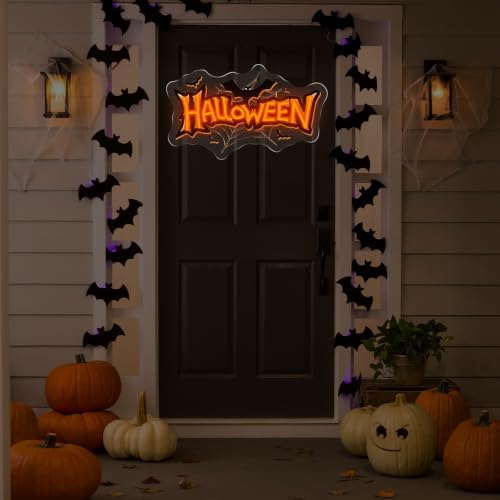 Happy Halloween Neon Sign, Bat Spider Web Halloween LED Light, 16.7"x9.8" - Image 6