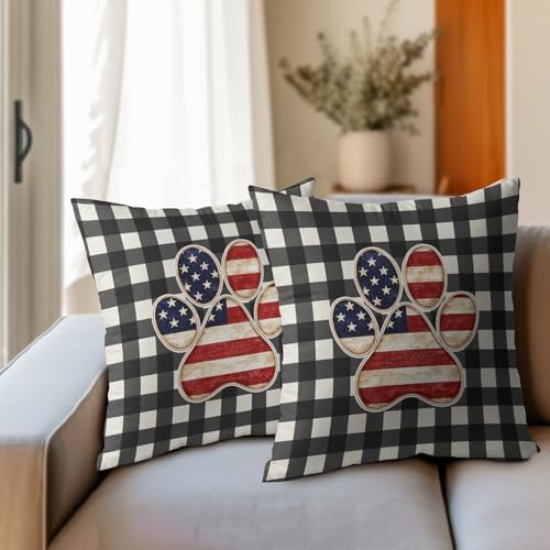 4th of July Pillow Covers 24x24 Set of 2, Patriotic Throw Pillow Covers Independence Memorial Day Pillowcase, Summer Plaid Decorative Fourth of July Cushion Case Couch for Indoor Outdoor Home Decor - Image 3