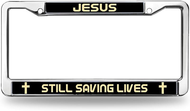 Jesus Still Saving Lives License Plate Frame Metal God is the Source Chrome License Plate Frame Bible Scripture License Plate Frame for Birthday Gift with Mounting Gift Kit