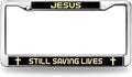 Jesus Still Saving Lives License Plate Frame Metal God is the Source Chrome License Plate Frame Bible Scripture License Plate Frame for Birthday Gift with Mounting Gift Kit