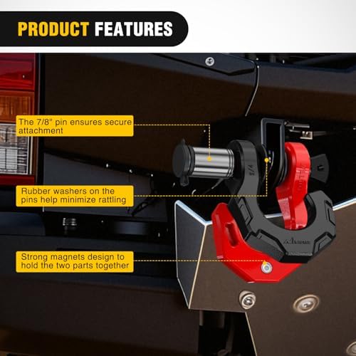 Nilight 2 Pack 3/4" D-Ring Separate Shackle 45,000 Lbs Break Strength | Includes 7/8" Lock Pin, Isolators and Washers Off Road Recovery, for Tow Strap Winch Truck Vehicle Black&Red