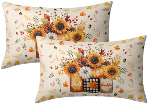 Sweetshow Autumn Sunflowers Vase Pillow Covers Set of 2 Cotton 20x12 Inches by Sweetshow