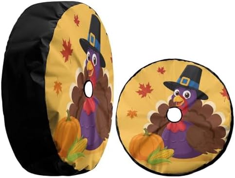 Delerain Pumpkin and Turkey Spare Tire Cover with Backup Camera Hole Wheel Protectors Sun Protector Waterproof for Jeep Trailer RV SUV Truck and Many Vehicle(16 Inch for Diameter 29"-31") - Image 3