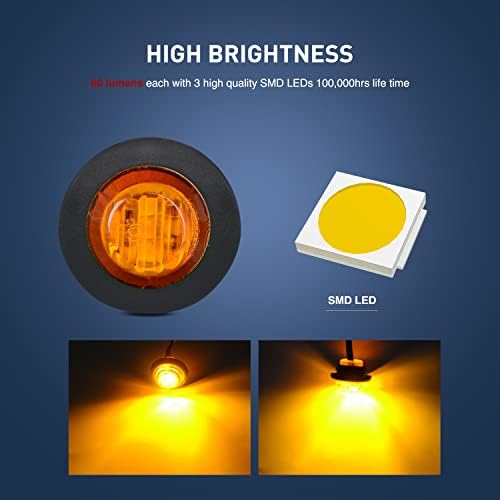 Nilight 50 PCS 3/4" Round Clearance LED Front Rear Side Marker Light