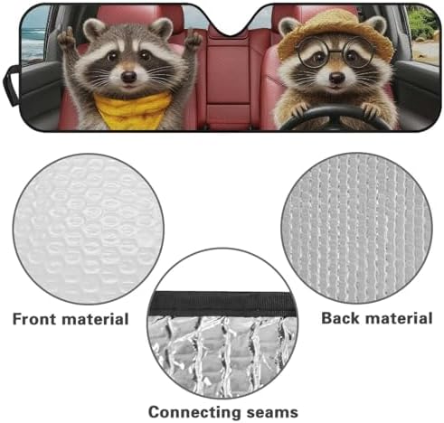 Renewold Car Windshield Sunshade for Jeep Gladiator JT Summer Front Window Sun Shade Sun Visor Shield for Jeep Wrangler JK JKU JL JLU 1997-2023 Foldable Cover Interior Keep Cool Cute Raccoon Driving