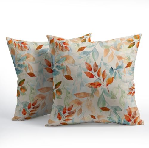 Fall Maple Leaves Pillow Covers Orange 22x22 Set of 2 Highly Absorbent - Image 2