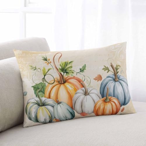 Pillow Covers 20x36 Inch - King Fall Thanksgiving Orange Blue Grey Pumpkin Autumn Harvest Soft Brushed Microfiber Pillowcases with Hidden Zipper Closure Bed Pillow Shams for Bedroom Sofa Car by T%26H+XHome