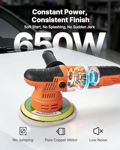 VEVOR Car Buffer Polisher, 6-Inch Dual Action Polisher Buffer Waxer, 650W 6 Variable Speeds 2000-6800RPM Random Orbital Polisher Kit for Cars Detailing, Waxing, Polishing - Image 3