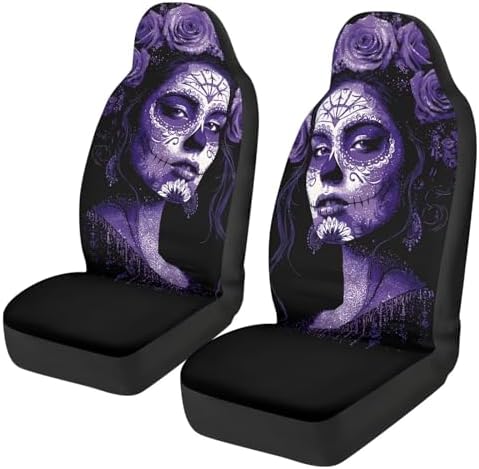 Bulopur Day of the Dead Girl Car Seat Covers Full Set Halloween Car Decor Vehicle Bucket Cushion Protectors Stretchy Cloth Removable Auto Seat Covers & Accessories