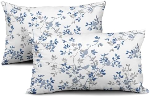 Sweetshow Bird and Leaf Pillow Covers Set of 2 Cotton 20x12 Inches - Image 2
